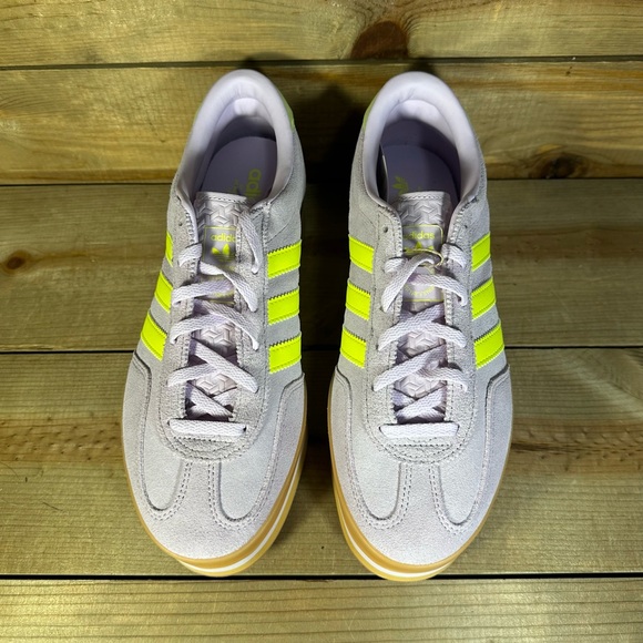 NEW Women’s Adidas Gazelle Stack Ice Lavender Solar Yellow Platform Shoes JR8178 - Picture 3 of 7